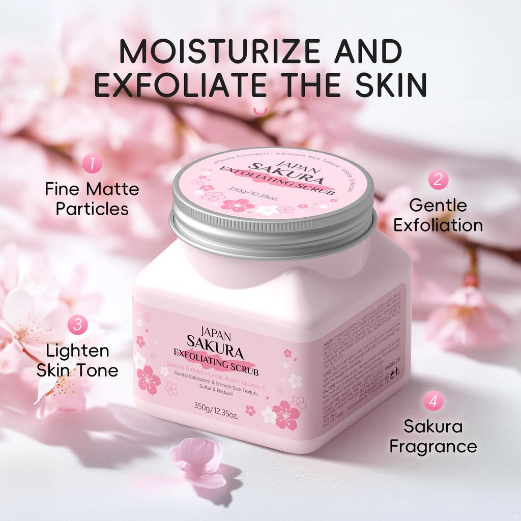 Smoothing Sakura Body Scrub, 12.3 oz Exfoliating Paste for Face & Body, Deeply Cleansing & Nourishing Scrub, Moisturizing Skin Care for Dry Skin