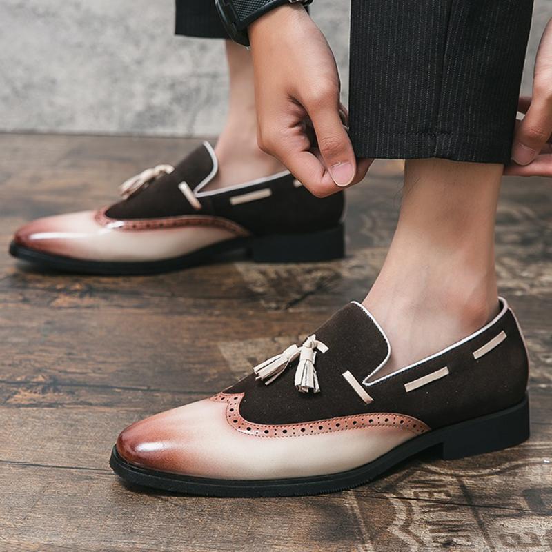 Luxury Brand Tassels Suede Patchwork Loafers Men Wedding Party Dress Shoes Designer Male Formal Footwear Sapatos Tenis Masculino