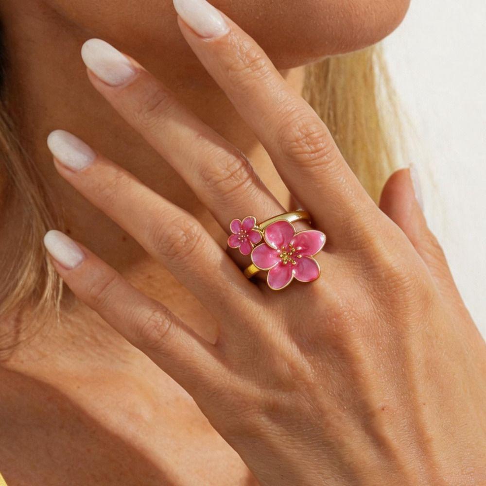 Metal Women Peach Blossom Ring Adjustable Open Jewelry Ring Flower-shaped Ring Birthday Gift