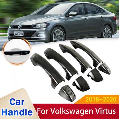 Ajuste para Volkswagen VW Virtus 2018 Negro Brillante Cubiertas de Manijas de Puerta Pegatinas Embellecedor Película Protectora Externa para Coche