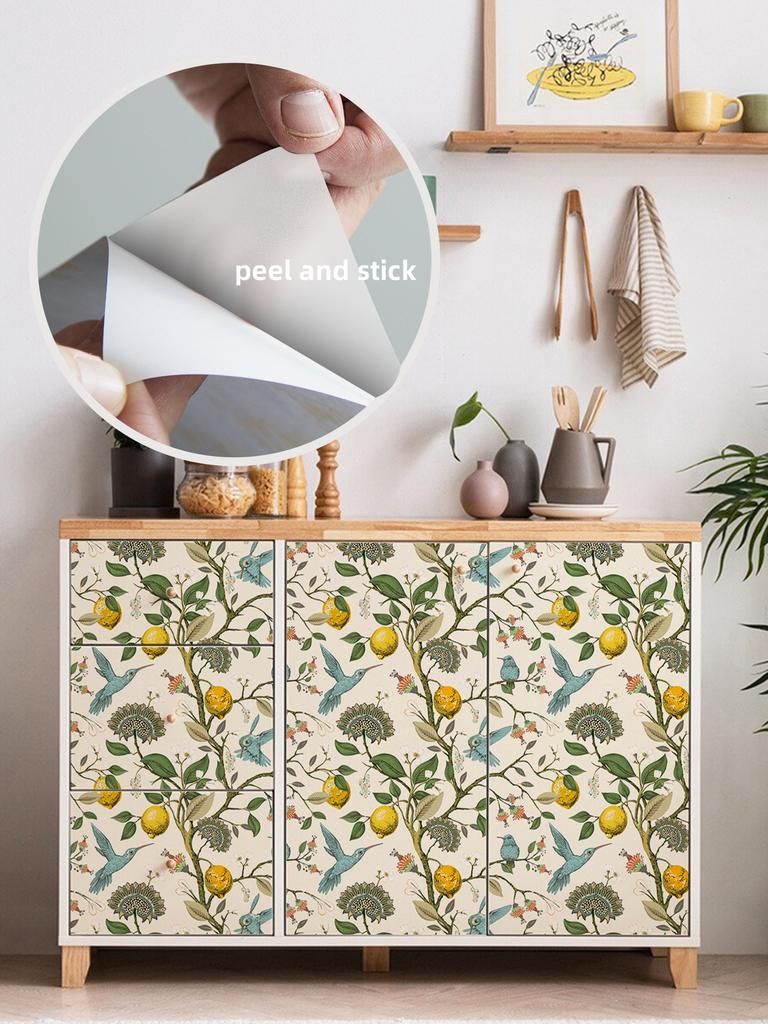 1PC Plants Lemon, Flowers, Hummingbirds, Blooming Garden Pattern, Thickened Moisture-proof Waterproof Self-adhesive Wallpaper