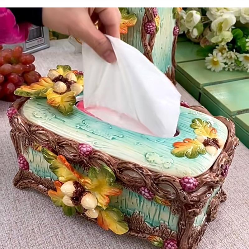 Ceramic Hazelnut Large Tissue Box Acorn Holder American Hand-painted Coffee Table Living Room Decoration Boxes