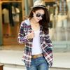 2025 Women's Korean Style Long Sleeve Plaid Cotton Shirt Jacket