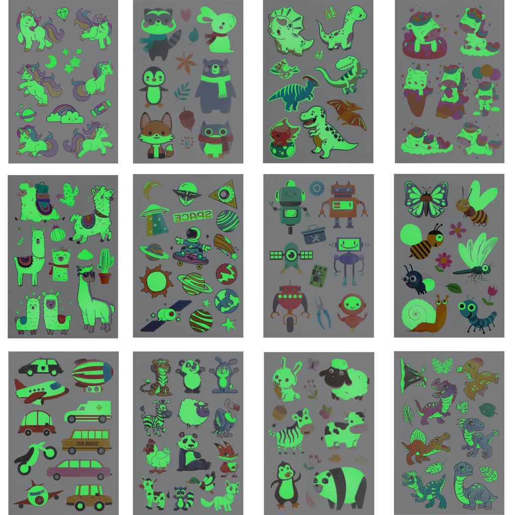 Tattoo Stickers Luminous Child Kid Temporary Fake Tattoos Glow Paste On Face Arm Leg for Children Body Art Unicorn Sticker Toy