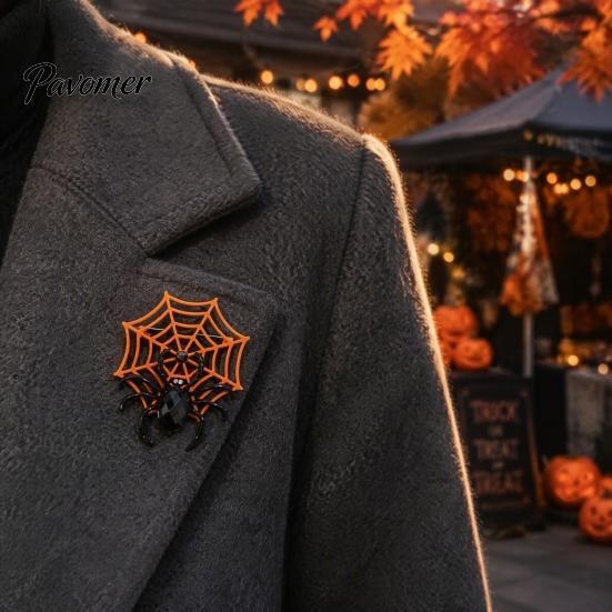 Spider Web Badge Halloween Brooch, Rhinestone Accessories, Holiday Lapel Gothic Style Pins Pin for Jackets Sweaters Coats Scarves Hats Bags