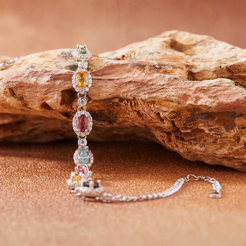 Natural Tourmaline Color Treasure Bracelet Women'S S925 Sterling Silver Jewelry Xiaohongshu