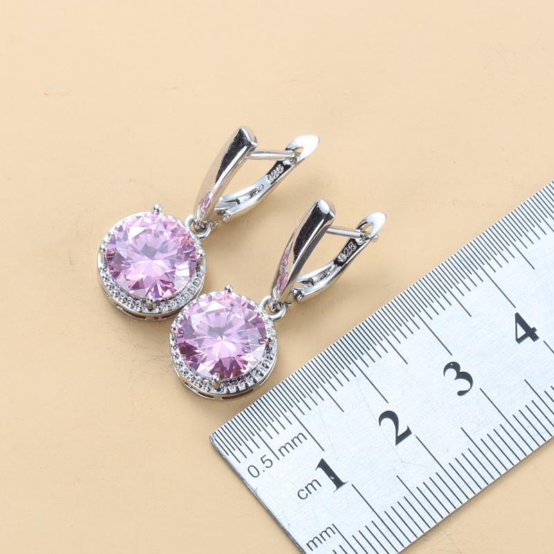 10 Kolorów Ślubna Suknia Ślubna Zestawy Biżuterii Słodka Księżniczka Okrągły Różowy Cyrkon Zestaw 3-częściowy Modny Damski Prezent