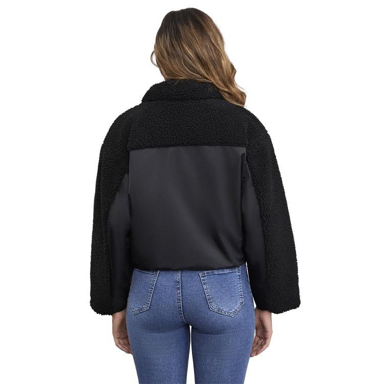 Vintage Style Womens Plush Fleece Bomber Jacket Windproof Warm Loose Fit Lapel Zipper Short Coat Long Sleeves Outerwear Autumn Winter Tops