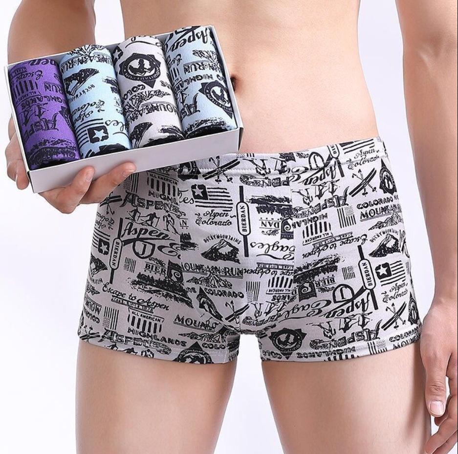 Men'S Panties Printed Seamless Mid-Waist Large-Size Breathable Boxers Leggings, Men
