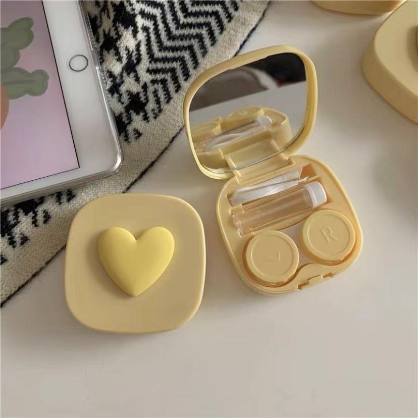 Pink Love Three-Dimensional with Mirror Colored Contact Lenses Case High Sense Girl Cute Macaron Color Ins Invisible Couple Box