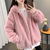Winter Faux Rabbit Fur Coat Women Mid Length Loose Thick Lamb Wool Hooded Plush Jacket