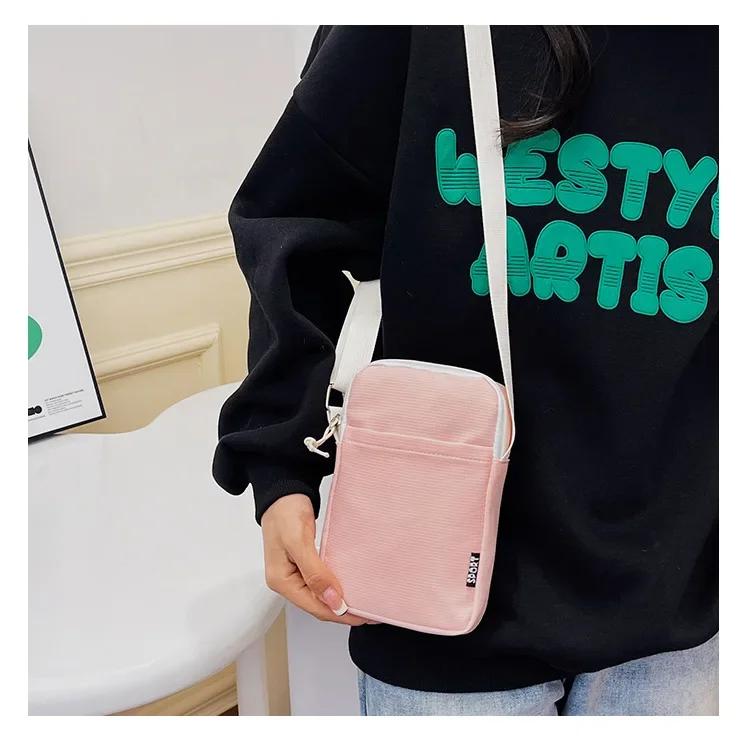 Canvas Mobile Phone Pouch Women Mini Crossbody Bag Single Shoulder Bag Vertical Key Mobile Phone Bag Portable Coin Purse Wallet