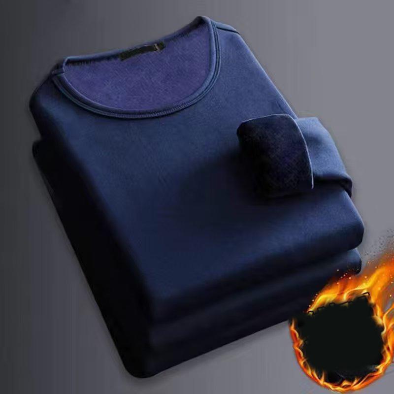 Autumn Winter Men's Long-sleeved Thermal Underwer T-Shirt Fleece Bottoming Shirt Round Neck Shirt Fashion Plus Round Neck Padded T-shirt