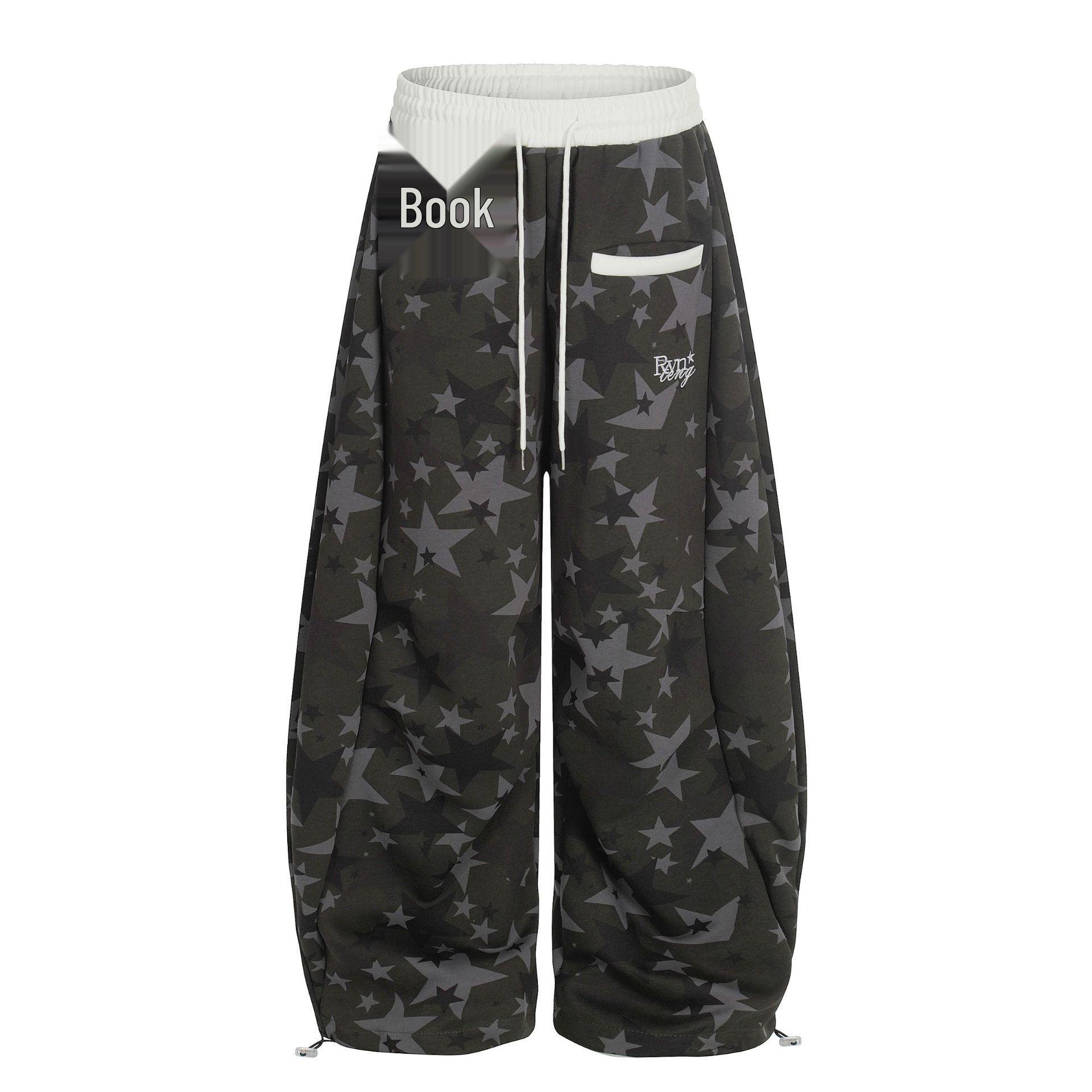 2026 Spring Retro Star Print Wide-Leg Hip Hop Pants by American Trendy Brand Medium