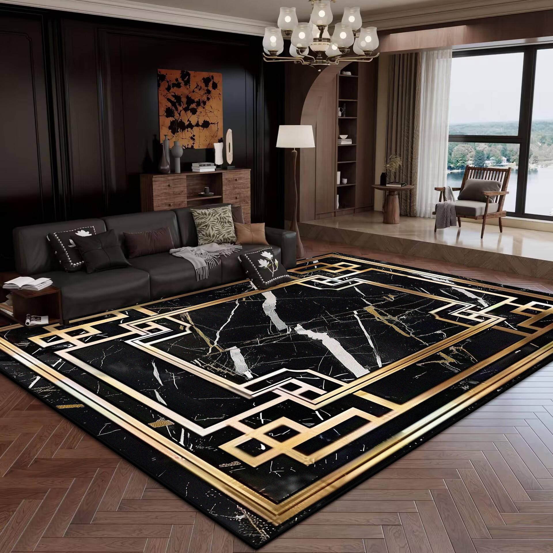 

Розкішний Чорно-Золотий КИЛИМ ДЛЯ Оформлення Вітальні Спальні Праний Сучасний Килими Великої Площі Нековзний Килим для Холу Килимок для Кавових Столиків 60x90cm