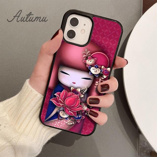 Kawaii Kokeshi Phone Case for iPhone 11 12 13 14 Pro Max Mini X XR XS SE 2020 SE 6S 7 8 Plus Samsung Galaxy S21 S22 Cover Shell