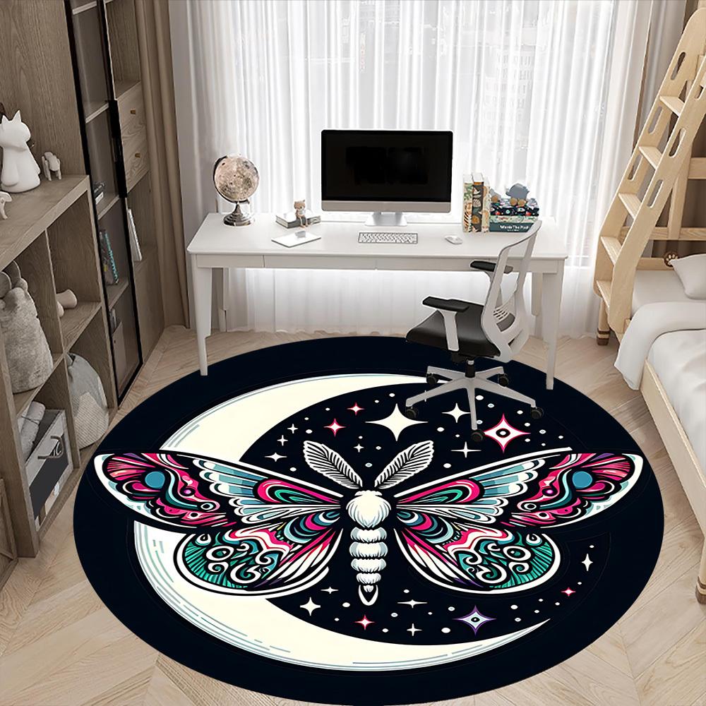 1pc Moon Butterfly Office Round Area Rug, Indoor Mat Suitable For Office, Under Office Chairs Bedroom Living Room Home Decor, Room Deco