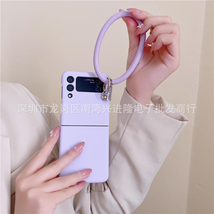 Applicable to Samsung Z Flip6 mobile phone case bracelet solid color PC oil injection hard case flip3 folding screen back cover protective case