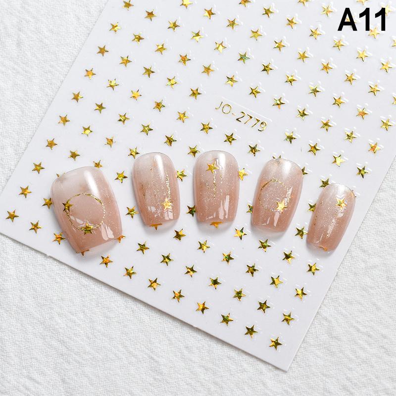Holographic 3D Mini Heart & Star Nail Stickers Shiny Red Gold Silver Blue Rhinestone Adhesive Nail Art Decals A11