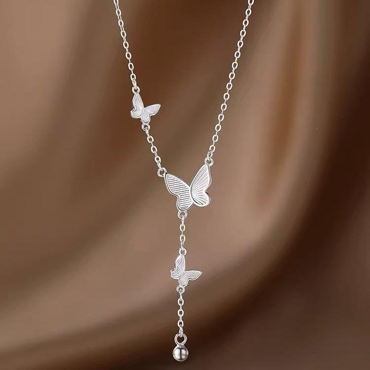 925 Sterling Silver Butterfly Tassel Necklace - High-End Luxury Clavicle Chain for Women 2025