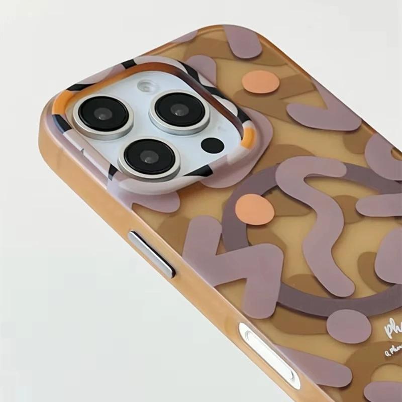 Geometric Graffiti MagSafe Phone Case For iPhone 12 13 14 15 16 Pro Max Plus Magnetic Wireless Charging Hard Shockproof Cover