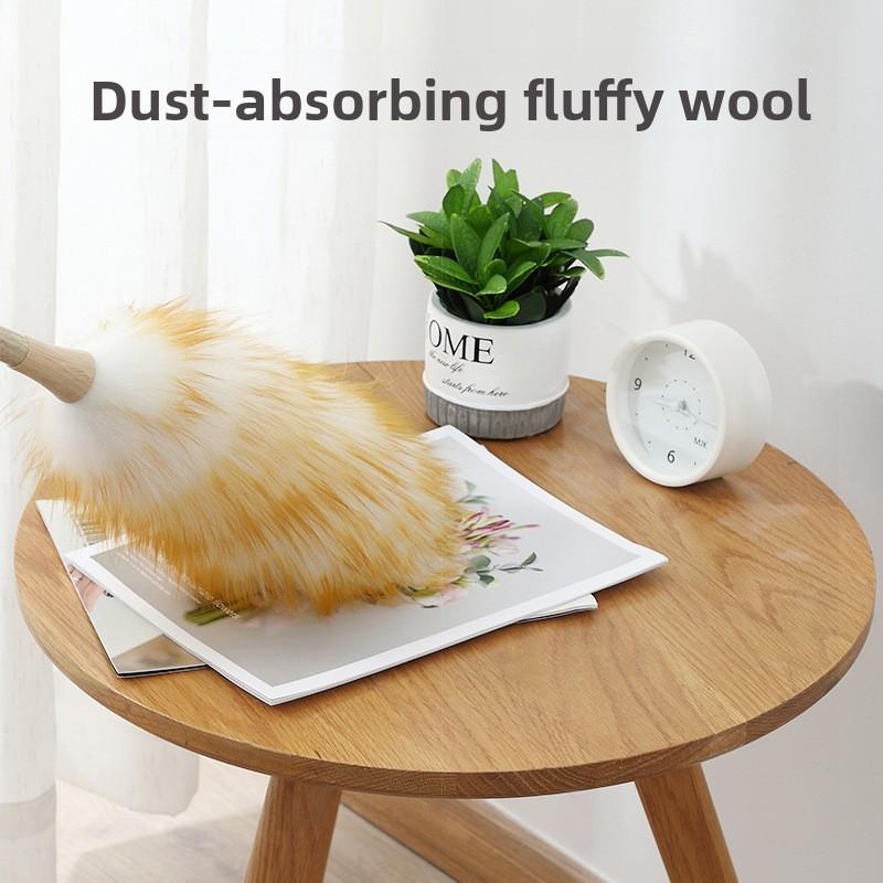 Wool Duster Electric Static Cleaner With Wooden Handle For Home And Office Dust Removal