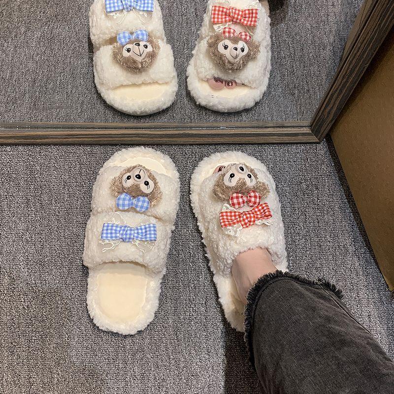 Cartoon cute fluffy slippers 2025 autumn and winter new fashion versatile comfortable warm word women's cotton slippers