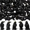 10pcs Resin Halloween Crows Figurines Hand Painted Realistic Mini Crows Decoration Crooked Headed Black Crow Ornaments