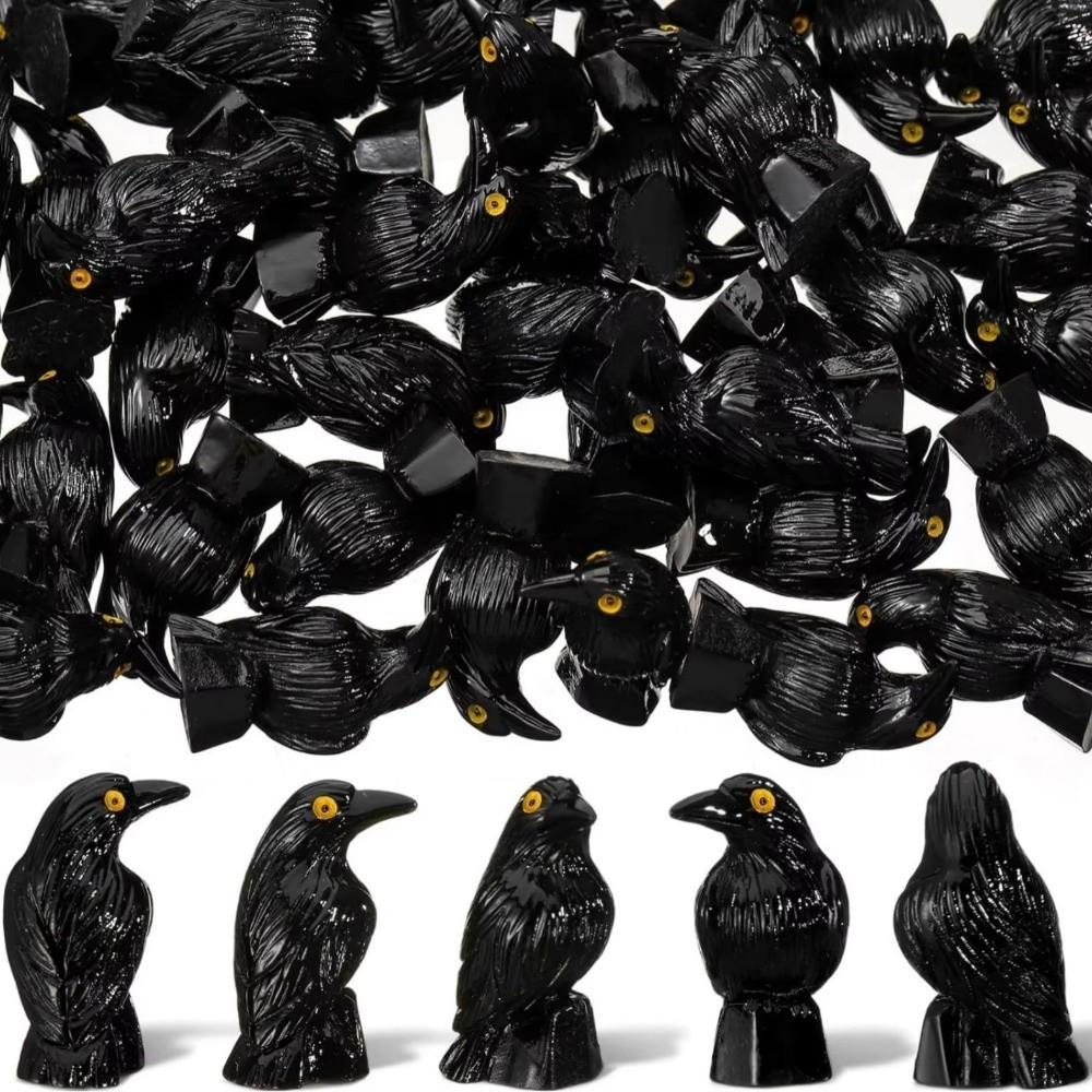 10pcs Resin Halloween Crows Figurines Hand Painted Realistic Mini Crows Decoration Crooked Headed Black Crow Ornaments
