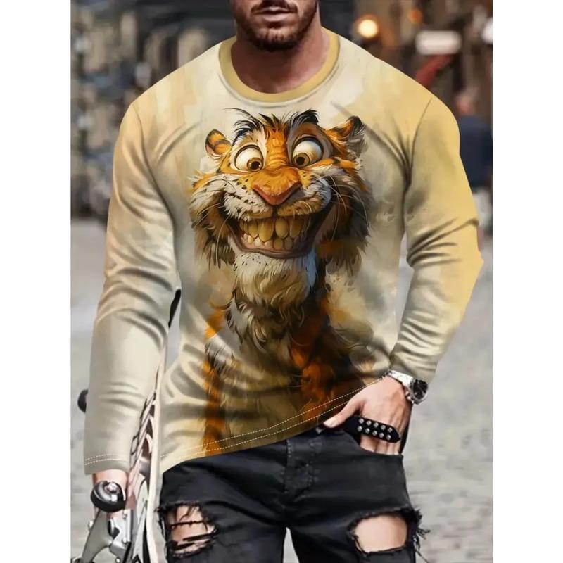 Herren 3D-Druck Crew-Neck Langarm-T-Shirt