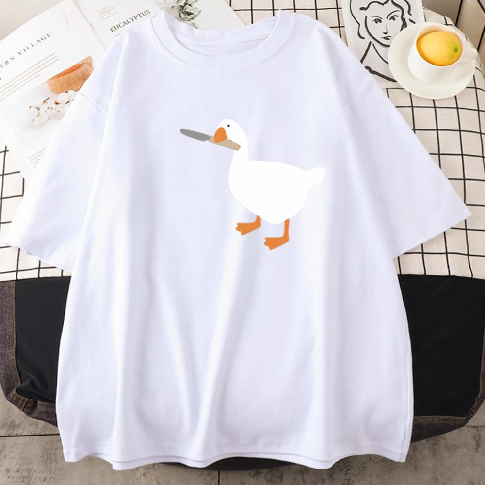 Summer Round Neck Cute Duck Pattern Printed Top Fashionable Casual Pure Cotton Short Sleeved Women's T-shirts