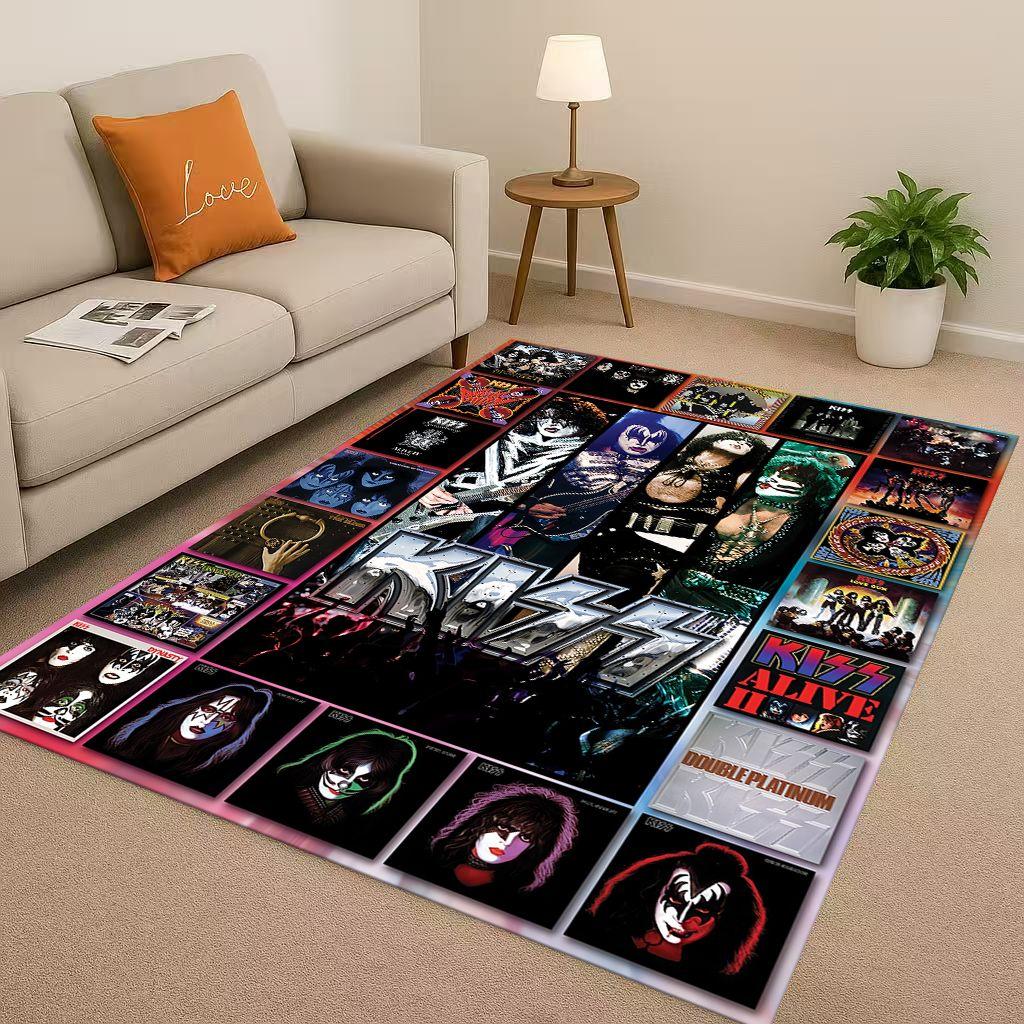 HD Kiss Rock Heavy Metal Band Gene Simmons Wohnzimmer Rutschfester Teppich für Schlafzimmer Spielzimmer Sofa, Heimdekoration Fußmatte
