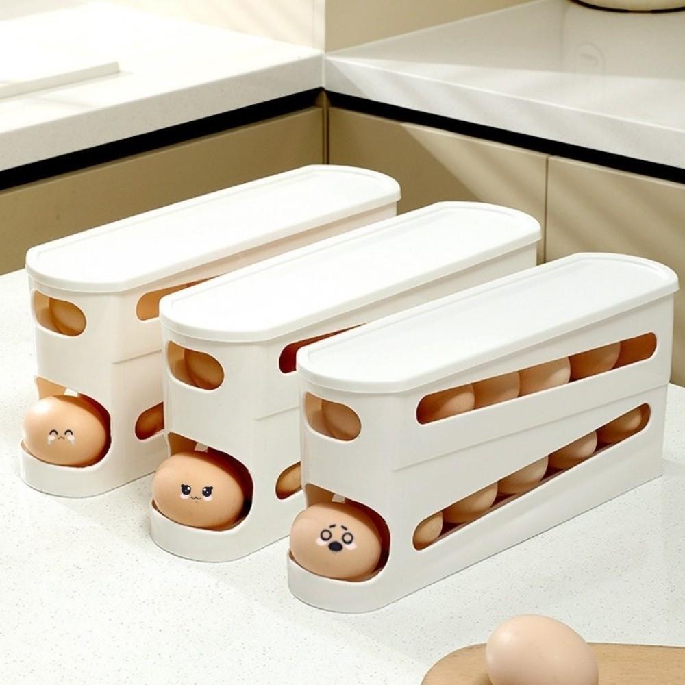 Large Capacity Double Layer Egg Storage Box Plastic Rolling Egg Holder Egg Storage