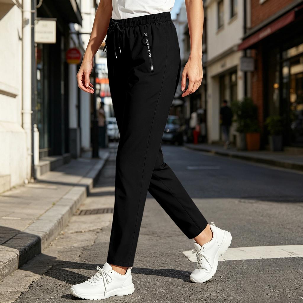 Damen Casual Hose mit elastischem Bund und Taschen, Kordelzug, verstellbare Passform, leichte gerade Hosen für den täglichen Gebrauch