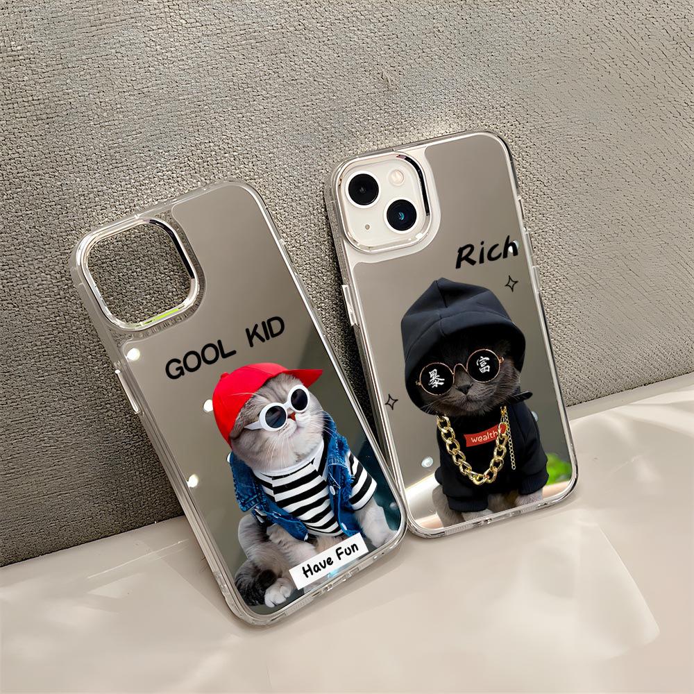 Cute kitten mobile phone case apple 15pro mirror case iphone14pm anti-drop 12 protective case 11pro