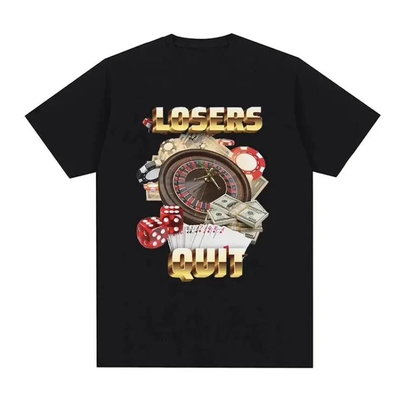 

Vintage Losers Quit Gambling Meme Graphic Printed T Shirt Woman Fashion Short Sleeve Round-Neck T-shirts Casual Fashion Cloth... S разноцветный