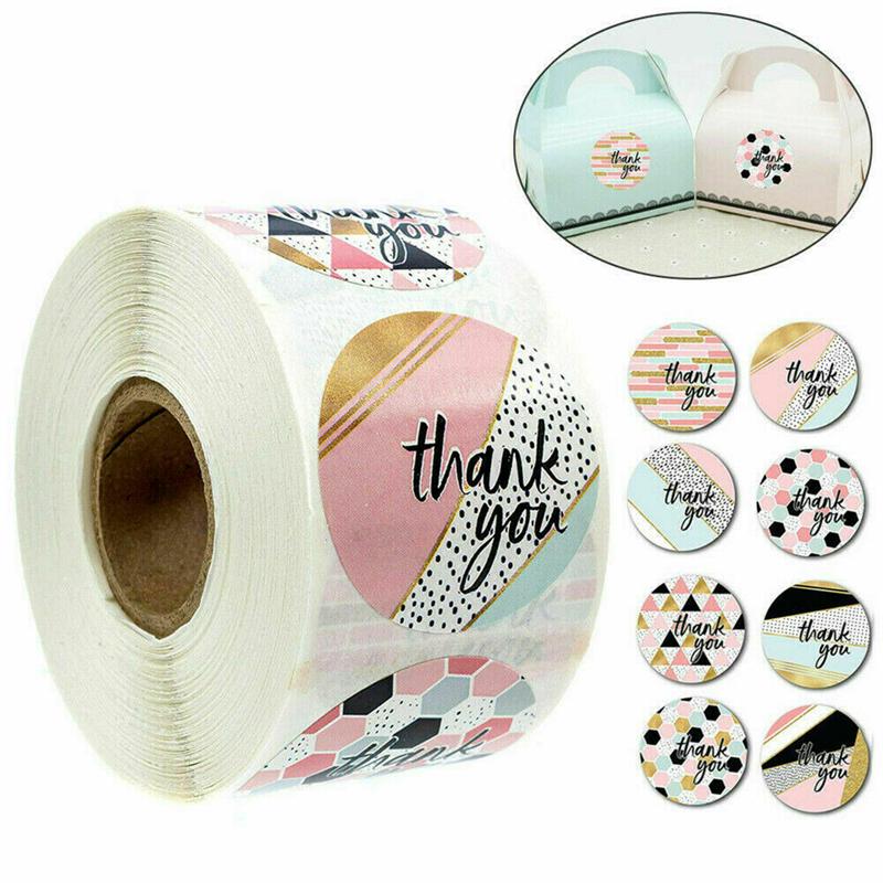 500 Pcs Floral Round Thank You Stickers Adhesive Labels Waterproof for Wedding Party Decorations Boutiques Wrapping Supplies