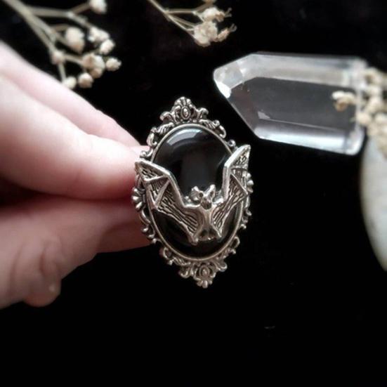 Unisex Bat Beads Faux Gemstone Pendant Necklace Finger Ring Earrings Jewelry