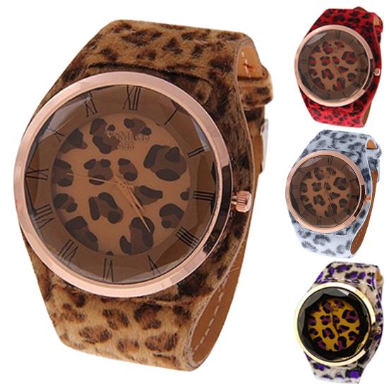 Women's Leopard Faux Leather Strap Charm Roman Numerals Quartz Wrist Watch