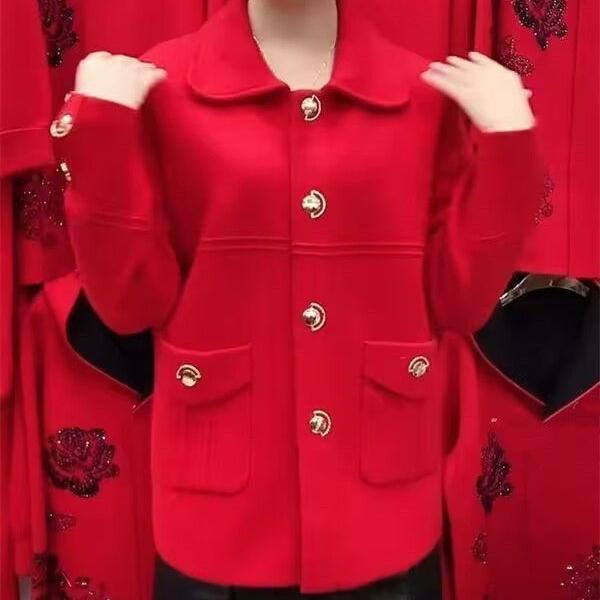 Herbst Winter Damen Locker Geschnittene Wolljacke Damen Langärmelige Oberbekleidung Mutter Große Größe 5XL Beidseitig Kurze Oberteile Mantel
