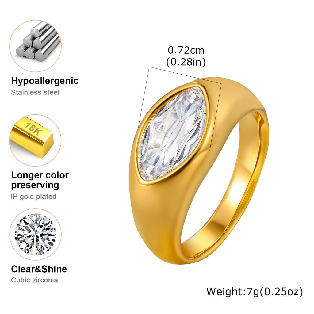 Pferdeauge Siegelring, Zirkonia Vergoldeter Ring für Damen, Edelstahl, Hypoallergener kleiner Finger Ring Wasserdicht