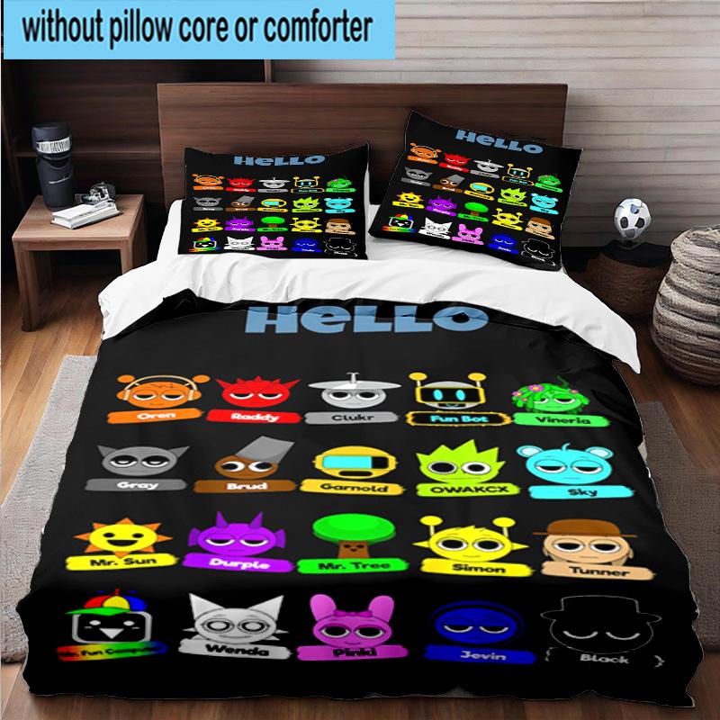 3PCS Colorful Sprun-ki Robot Party 3pcs Bedding,Including 3PCS Duvet Cover And 2pcs Pillowcases Perfect for Christmas,Ideal for Bedroom, Dormitory