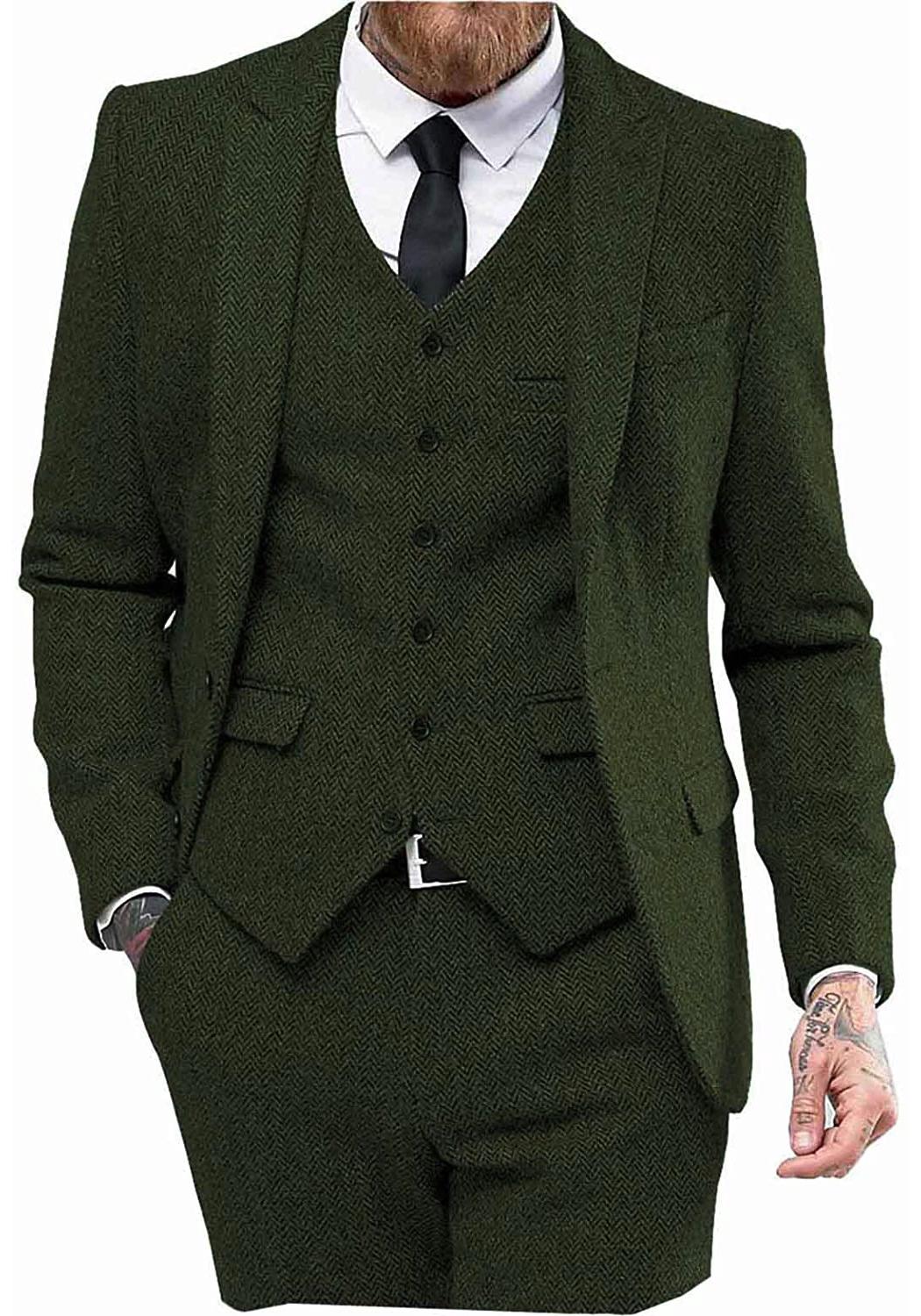 Men`s Herringbone Slim Fit Three-Piece Suit
