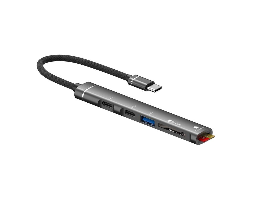 Multifunctional 5-Port Hub with TF/SD Card Reader & USB/Type-C for Apple & Android Devices