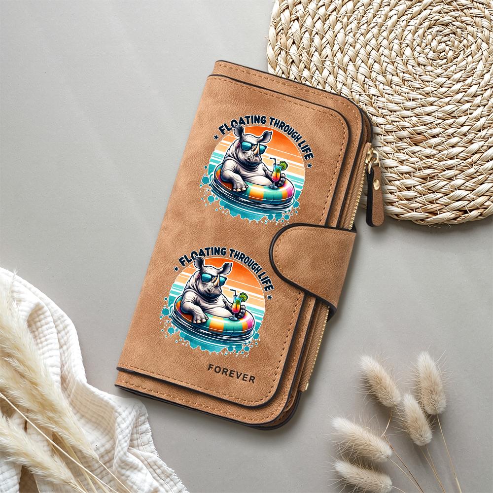 Cute Rhino Print Leather Wallet Fashion Casual Card Holder Long Purse for Women Portable Daily Money Bag