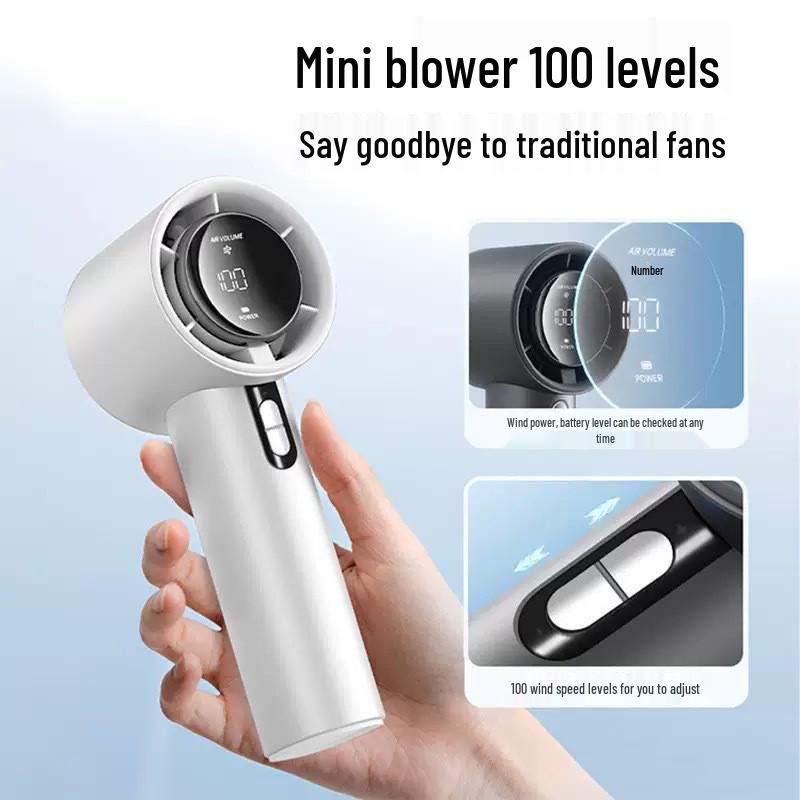 Handheld Turbo Fan 638: USB Rechargeable, 100-Speed, Powerful Brushless Motor 165x56x60 mm