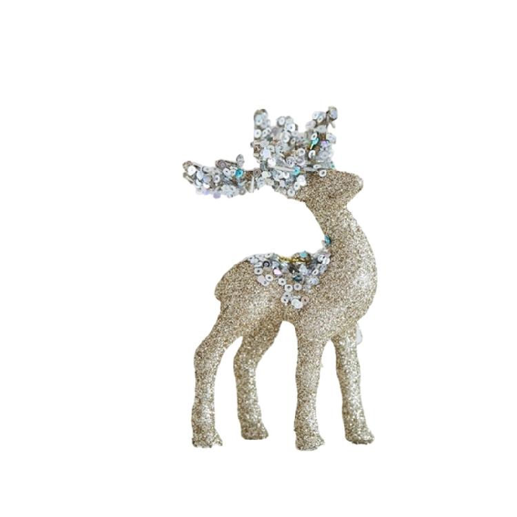 

Holiday Flocking Deer Figurine Ornament with Velvety and Sequined Christmas Decors for Indoor Festives Arrangements