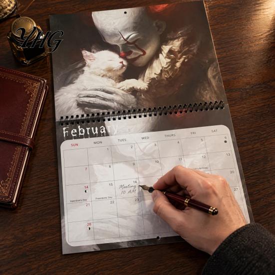 Wall Decoration for Studio 2027 Halloween Horror Movie & Cats Calendar, Creative Spiral Spooky Film Poster Bound Planner with Hanging Hole, Niche Fan