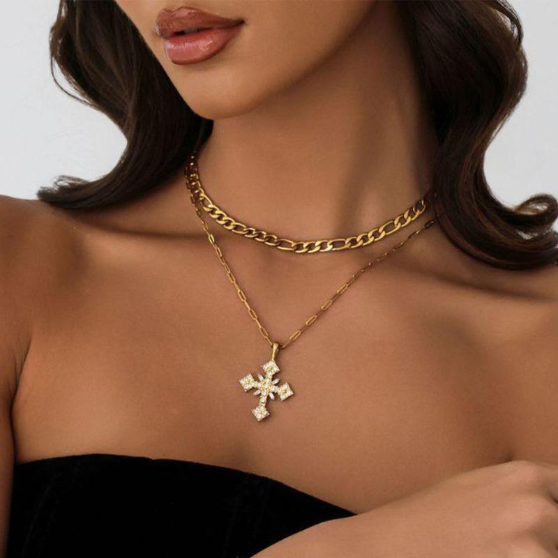 Diamond Cross Necklace Personalized Alloy Pendant Light Luxury Niche Versatile Jewelry Women's Necklace
