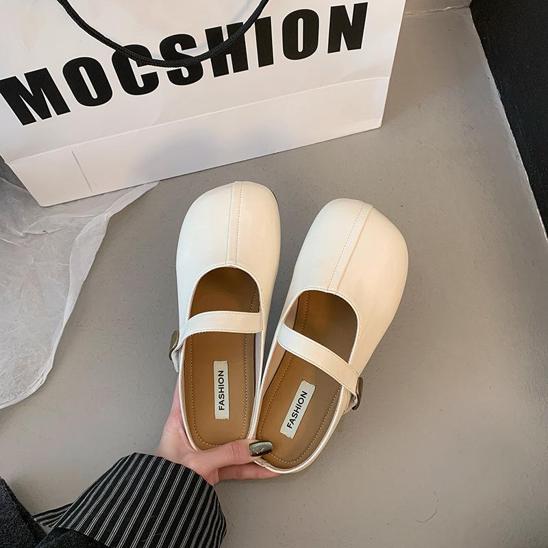 

Весна и осень 2025 года, новые французские ретро туфли Мэри Джейн на плоской подошве, женские универсальные тапочки с мягкой подошвой на липучке, манго 35 бежевый